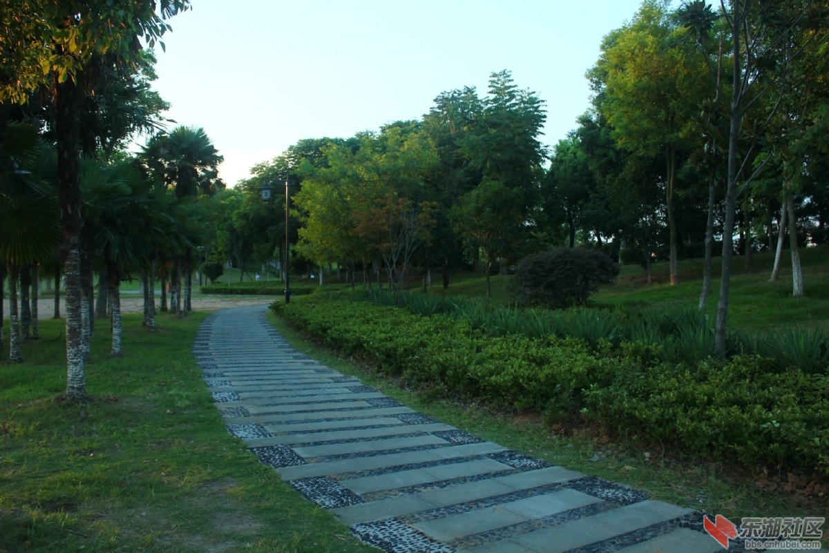 黄昏夕阳下的黄冈遗爱湖公园