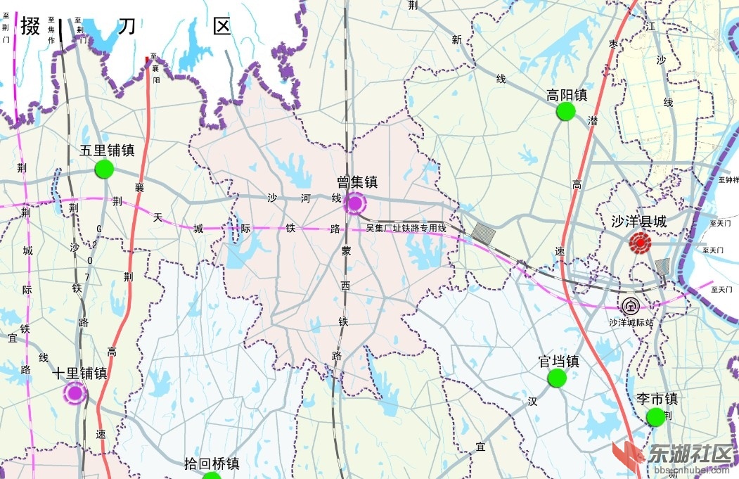 荆天城际及枣潜高速沙洋走向图