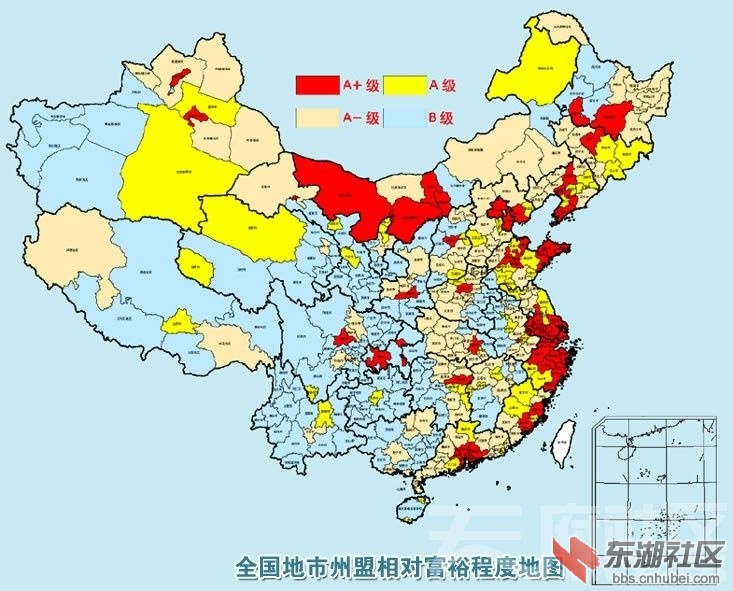 全国相对富裕地区分布图