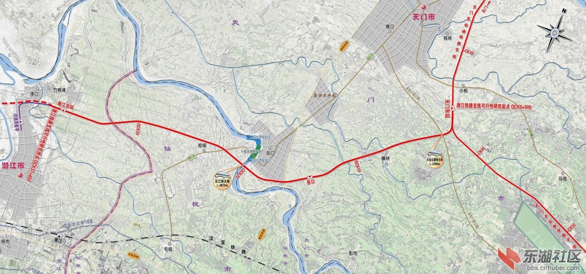 江汉货运铁路天仙线,天潜线平面图