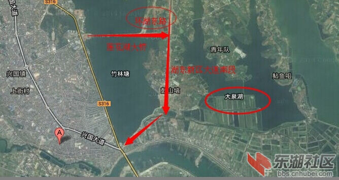 有谁知道阳新城东新区园林路和大泉湖大桥在什么地方