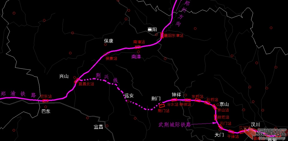 郑渝铁路与武荆城际接驳位置