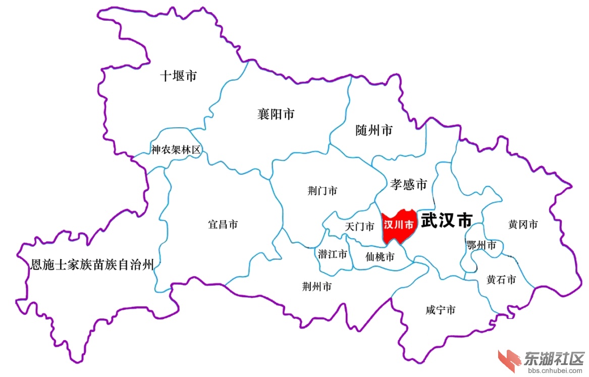 汉川市在湖北省的位置