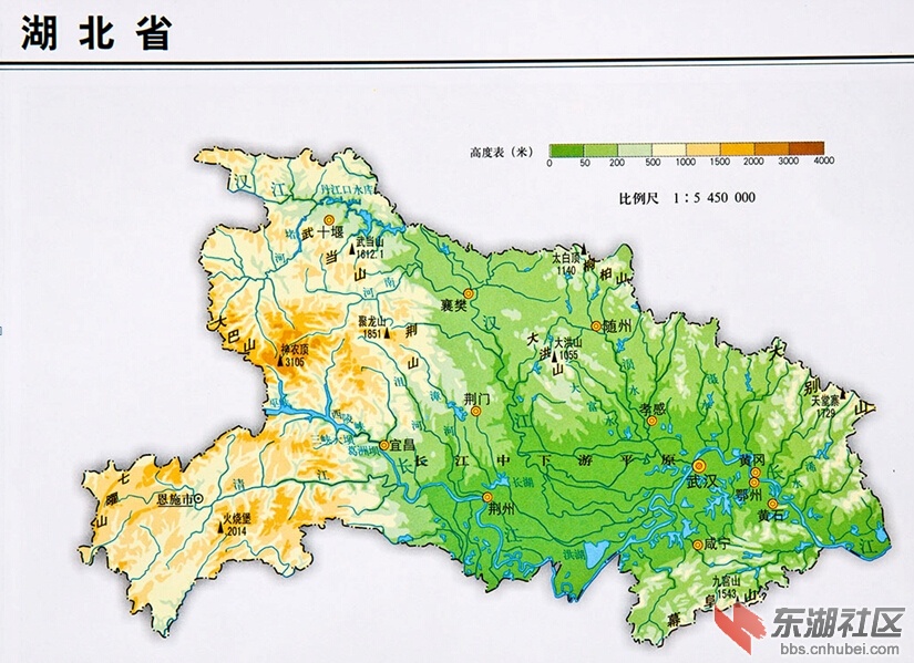 图一:湖北省地形图