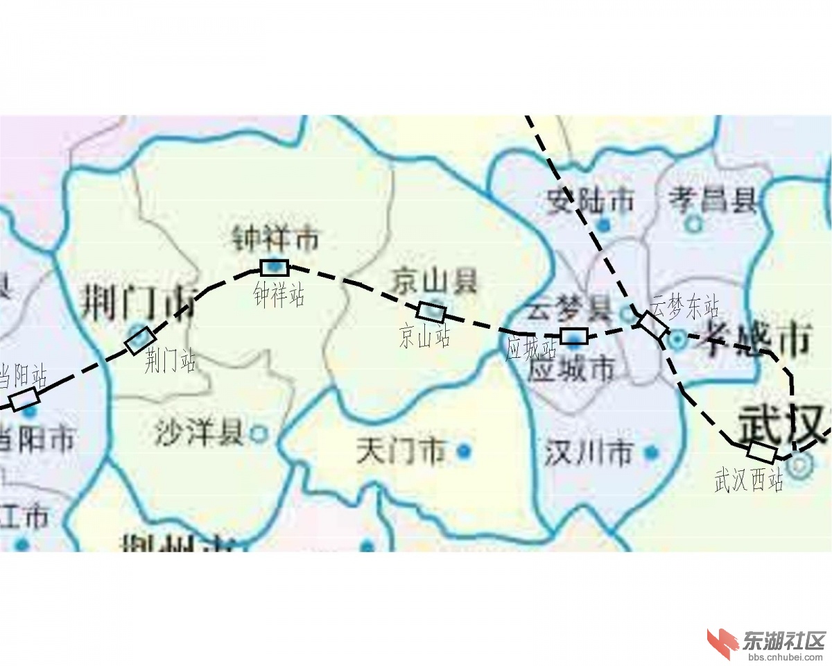 万高铁接轨,云梦东站至巴东站距离343km,设站九座,依次为云梦东,应城