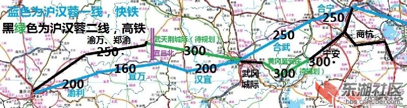 沪汉蓉高铁与沿江高铁对比线路图