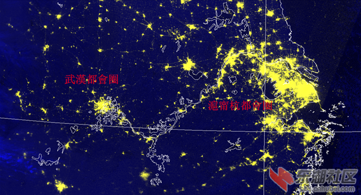 最新卫星夜光图湖北长三角江汉平原各市