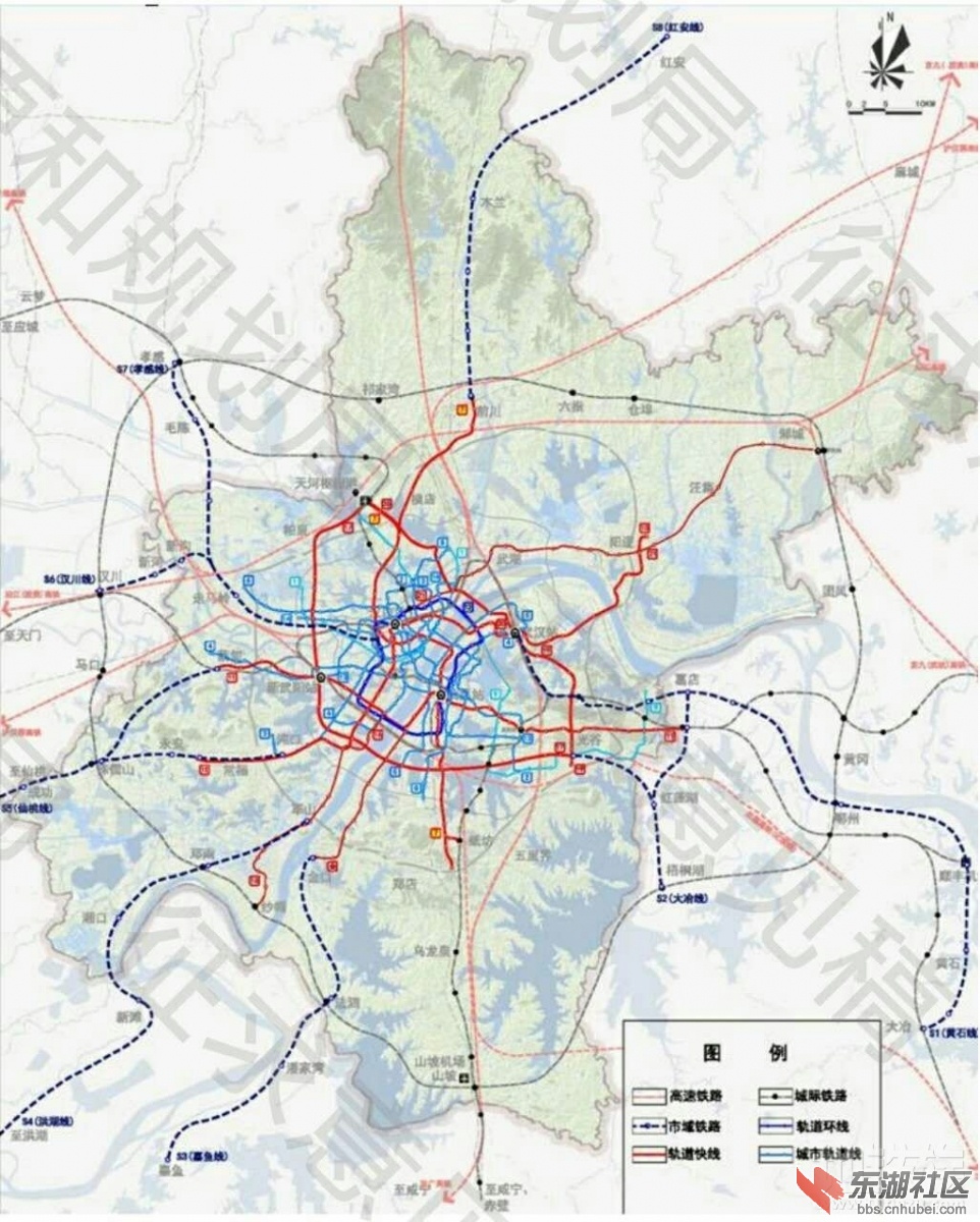 武汉2016-2030轨道交通规划S6为到汉川的市