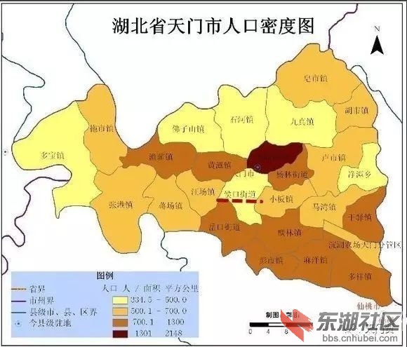 湖北省天门市城市规划-东南沿江人口密度大.jpg