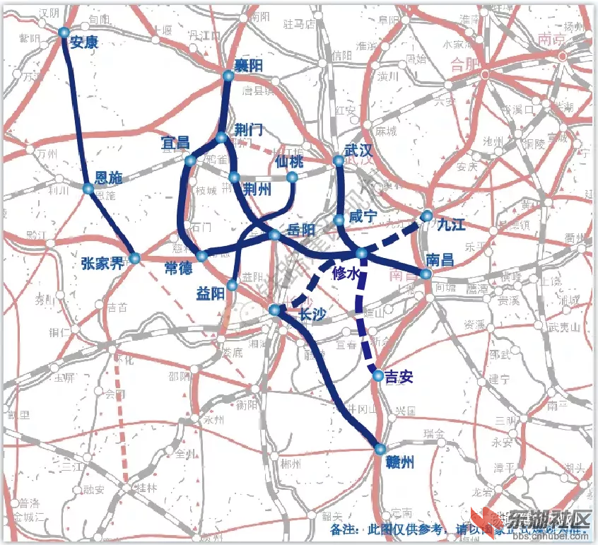 网上预测的中三角铁路规划图湖北湖南江西整体规划