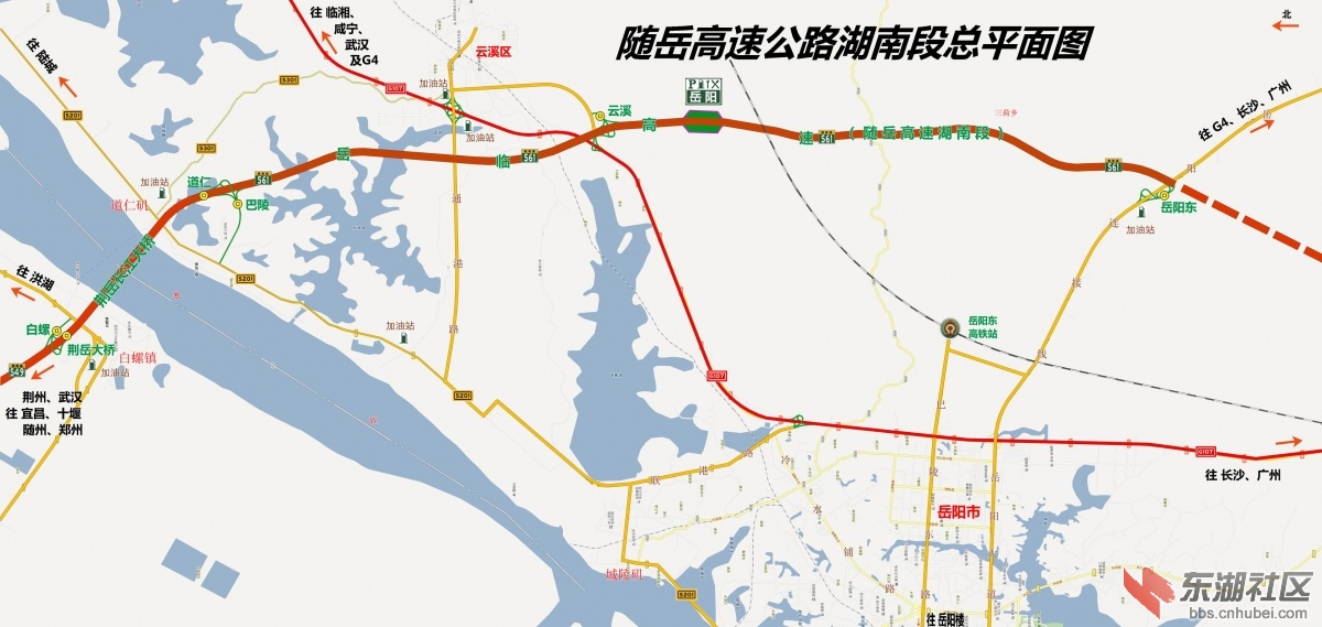 監利縣地圖及隨嶽南高速公路路線圖