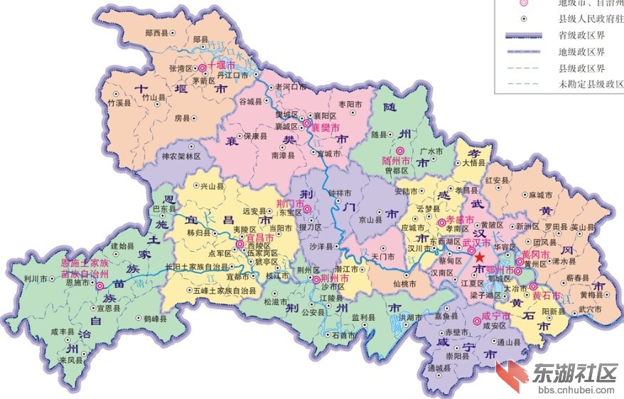 建国后湖北行政区划沿革图 黄孝荆襄四大地区都强大过