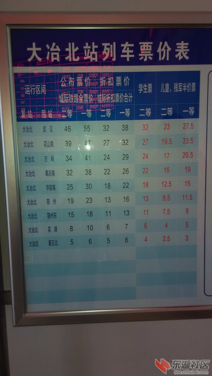 大冶北站票价表