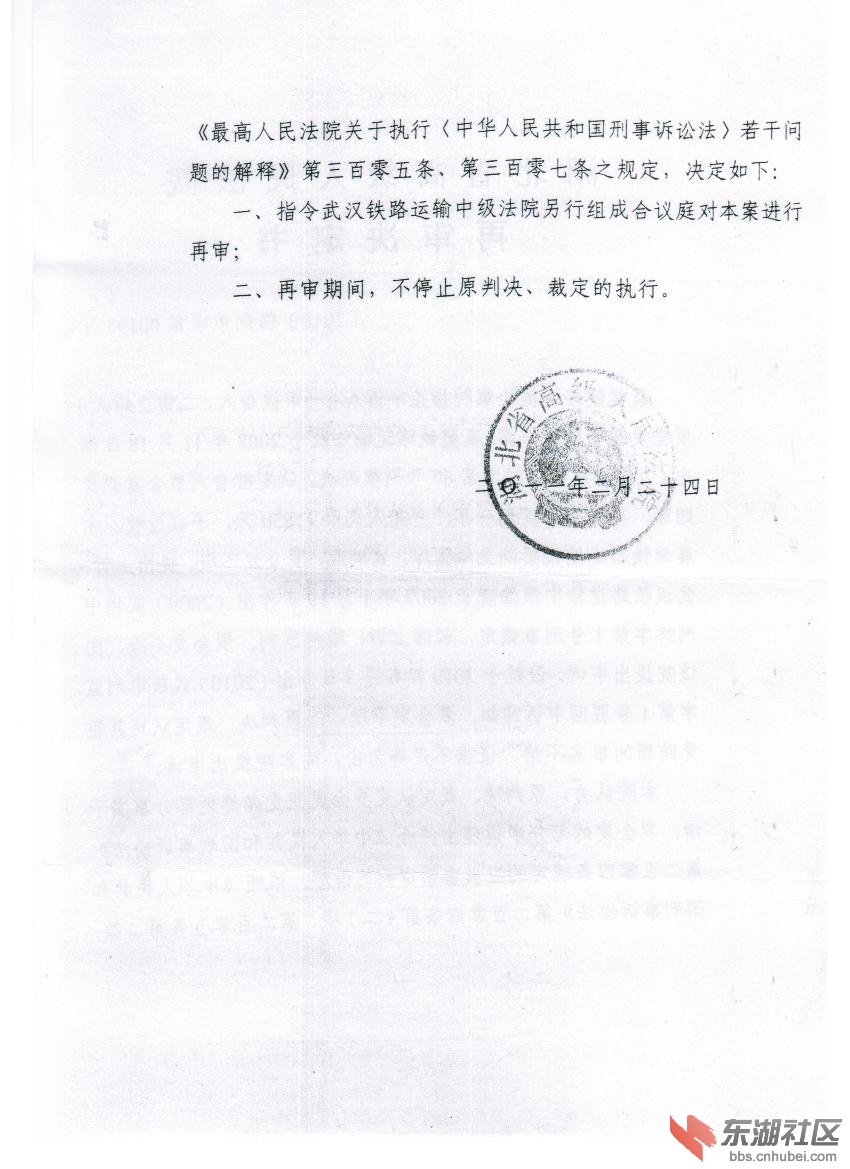 湖北省高院再审决定书2