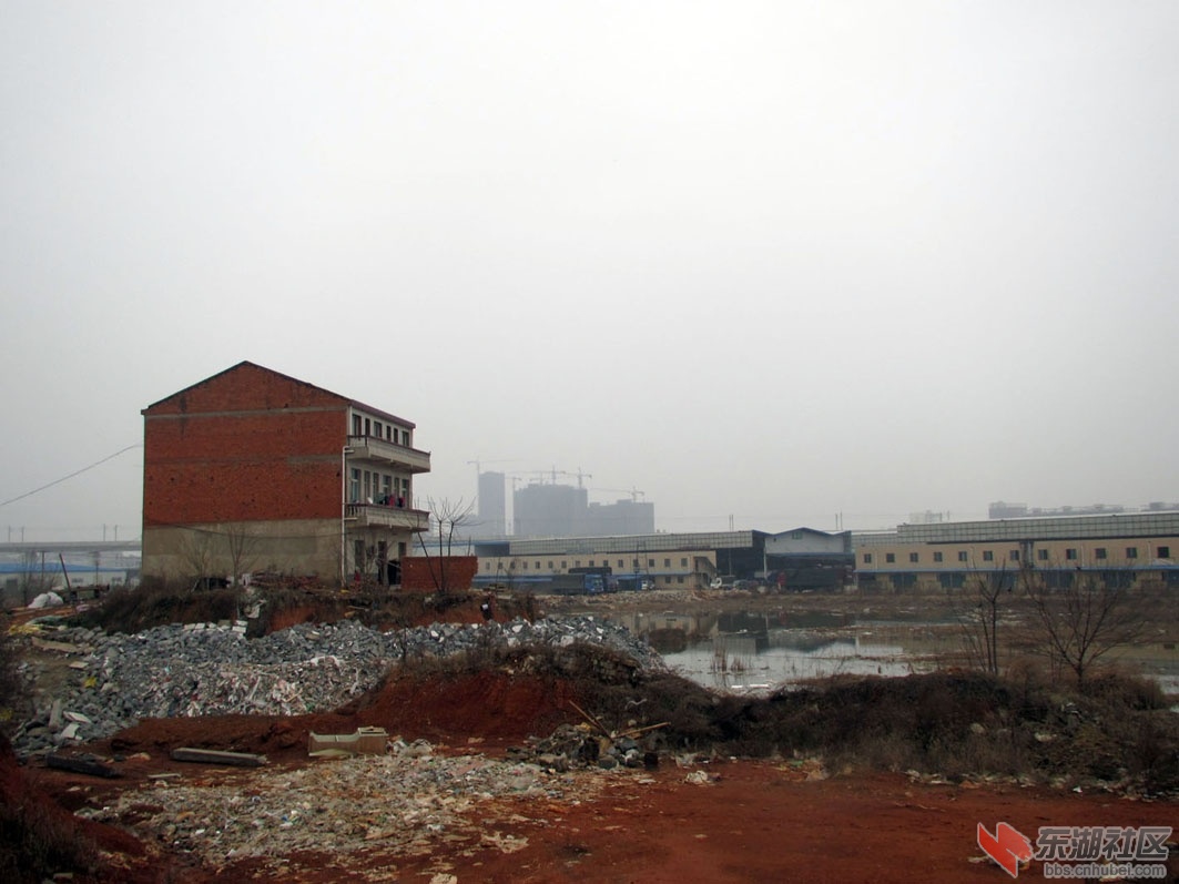 被挖成孤岛的民房被市场人为的垃圾及污水包围.JPG