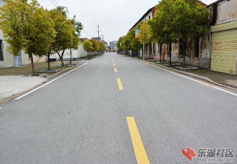 万丈湖办事处街道刷黑，广场绿化很有特色。