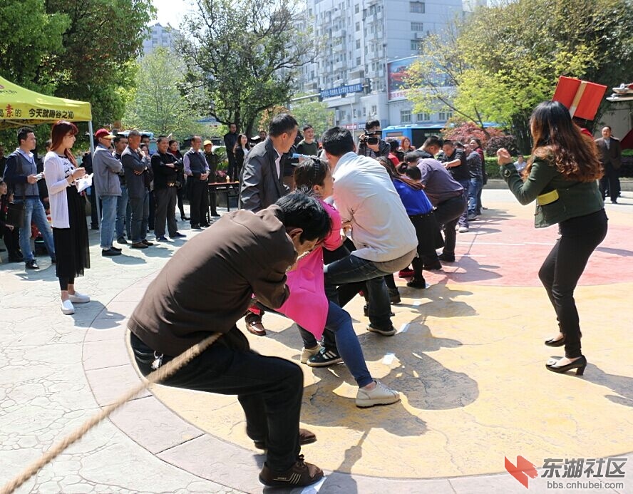 图为白云楼居民分队与万里分队进行拔河比赛