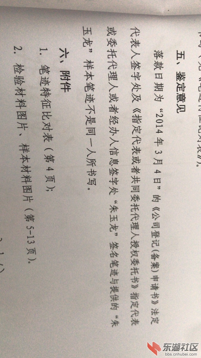笔迹鉴定结果