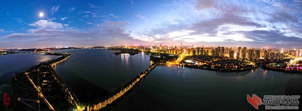 东湖夜色：月上东湖送夕阳，行人绿道尽匆忙。高楼灯火湖光接，游子流云作故乡。 柯树.jpg