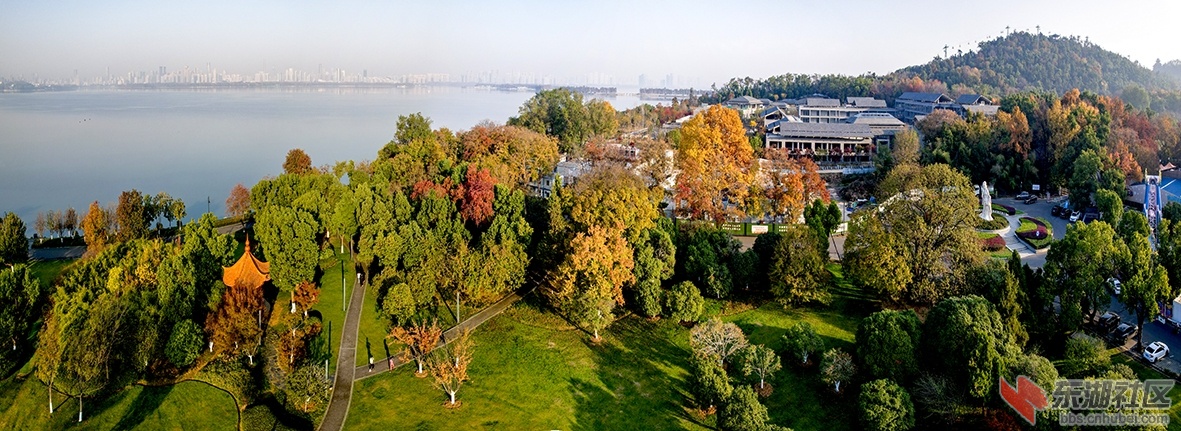 东湖全景广场冬：磨山日出雾如烟，欢乐丛林树欲燃。碧波宾馆三载改，桂花仙子十年前。.jpg