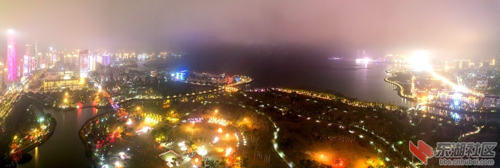 海口万绿园春节夜色：雾浓海上已封航，万绿园中灯展光。到处游人争活动，椰林深处捉迷.jpg